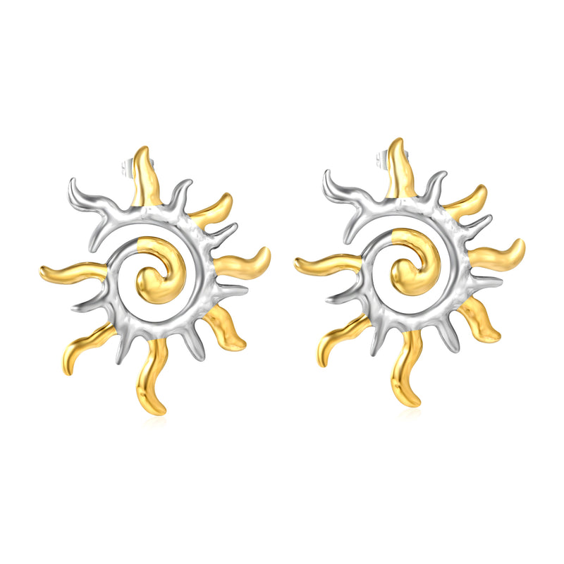 48*54.8mm Openwork Spiral Sunflower Studs, Two-Tone