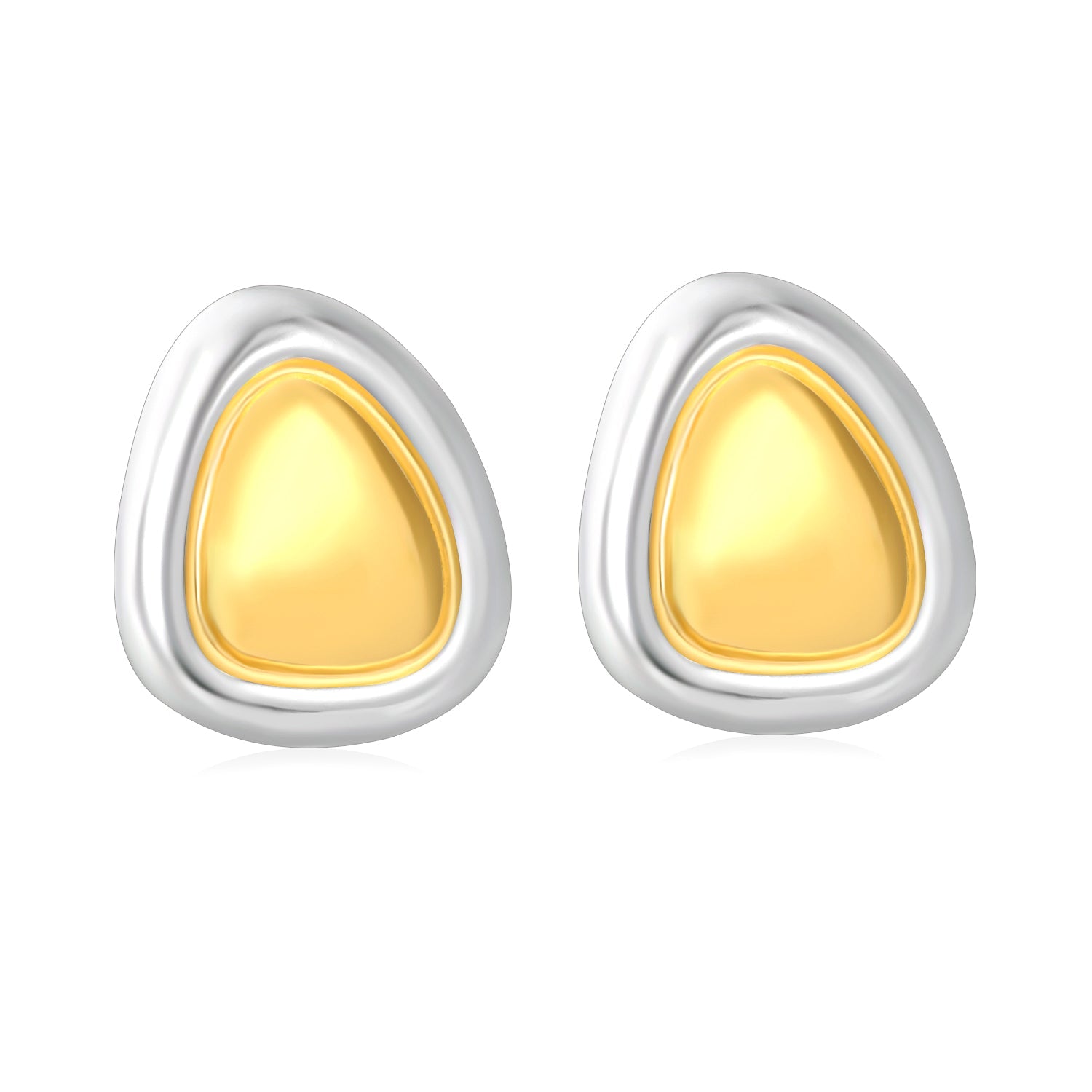 23*27mm Two-Tone Oval Triangle Stud Earrings, Two-Tone Gold asonjewelry