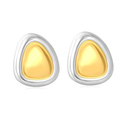 23*27mm Two-Tone Oval Triangle Stud Earrings, Two-Tone Gold asonjewelry