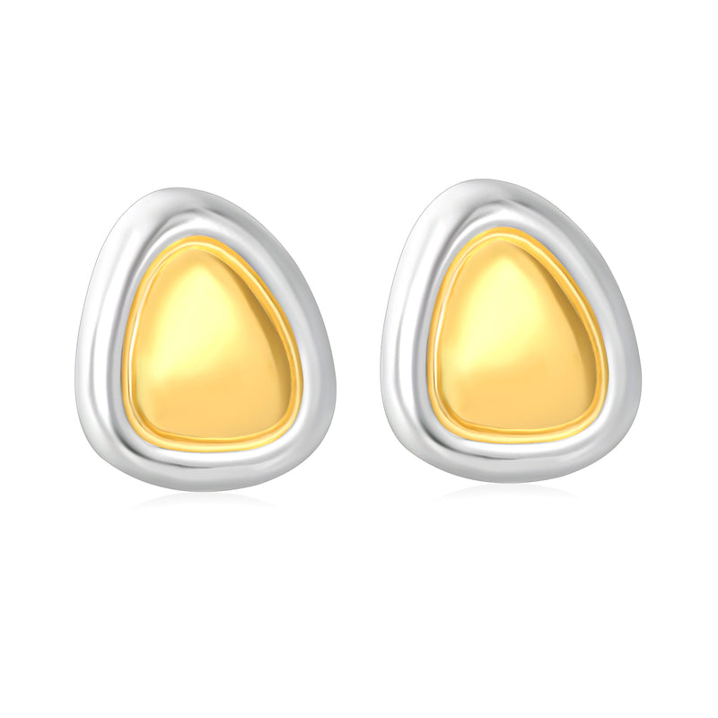 23*27mm Two-Tone Oval Triangle Stud Earrings, Two-Tone Gold
