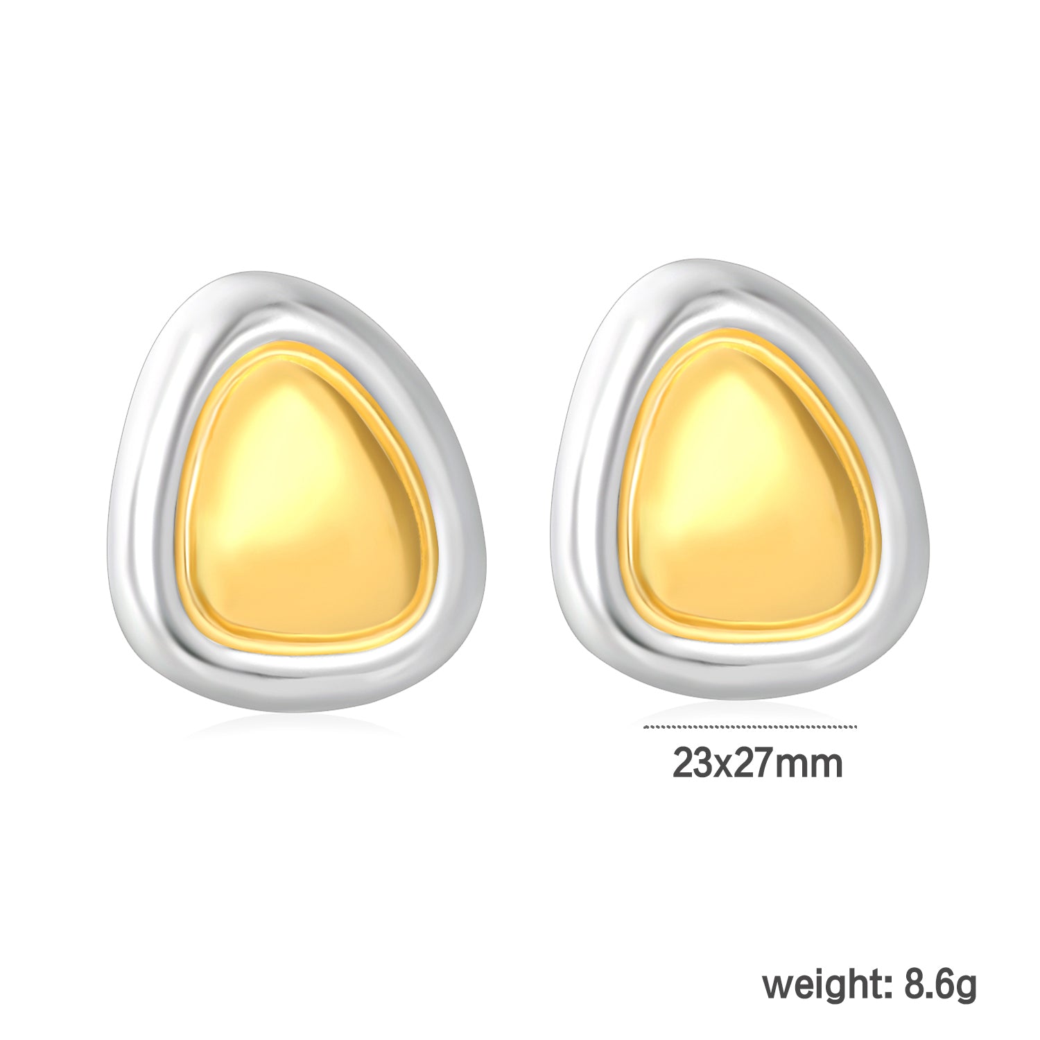 23*27mm Two-Tone Oval Triangle Stud Earrings, Two-Tone Gold asonjewelry