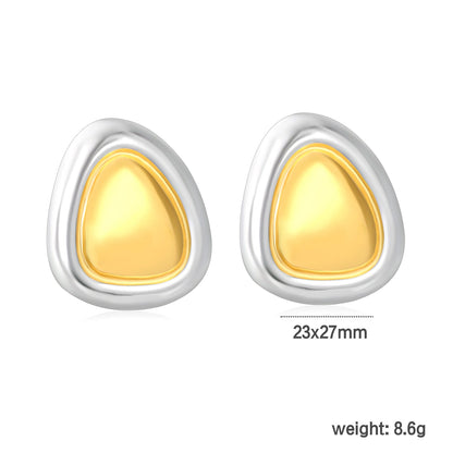 23*27mm Two-Tone Oval Triangle Stud Earrings, Two-Tone Gold asonjewelry
