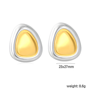 23*27mm Two-Tone Oval Triangle Stud Earrings, Two-Tone Gold