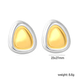 23*27mm Two-Tone Oval Triangle Stud Earrings, Two-Tone Gold