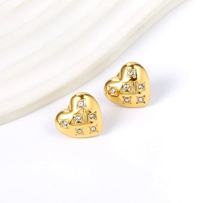 Heart shaped earrings with 6 white diamonds 15*14.3mm asonjewelry