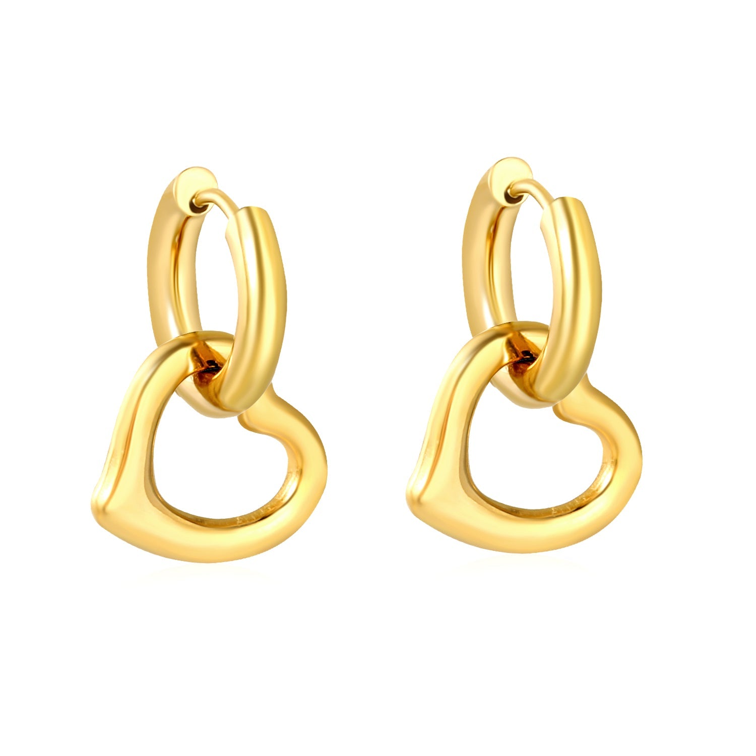 3.0*10mm Steel-Colored Ear Hooks + 14.5*16.2mm Gold-Plated Heart Earrings Two-Tone/Gold asonjewelry