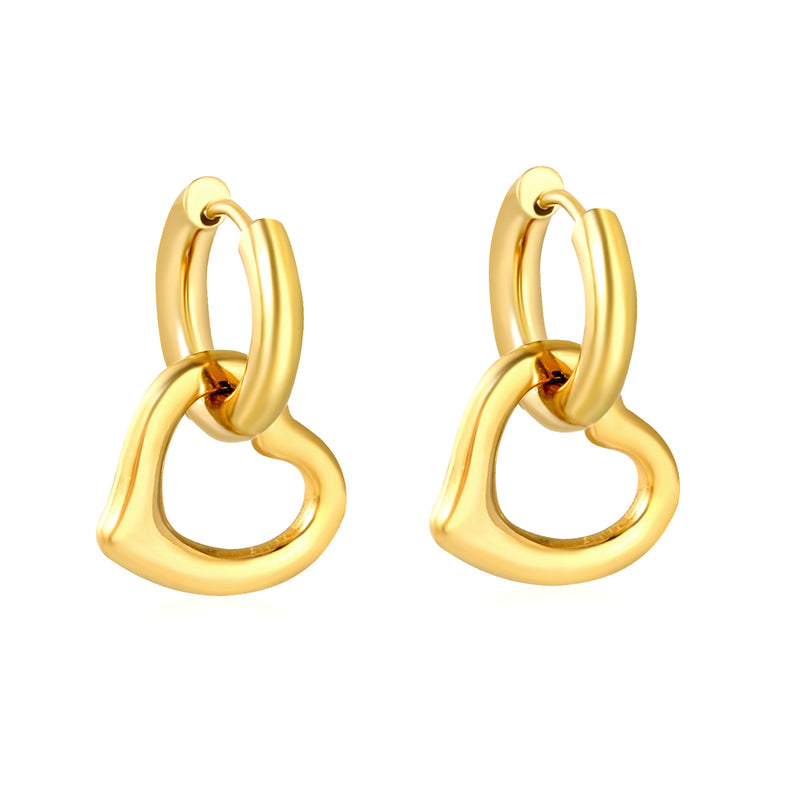 3.0*10mm Steel-Colored Ear Hooks + 14.5*16.2mm Gold-Plated Heart Earrings Two-Tone/Gold