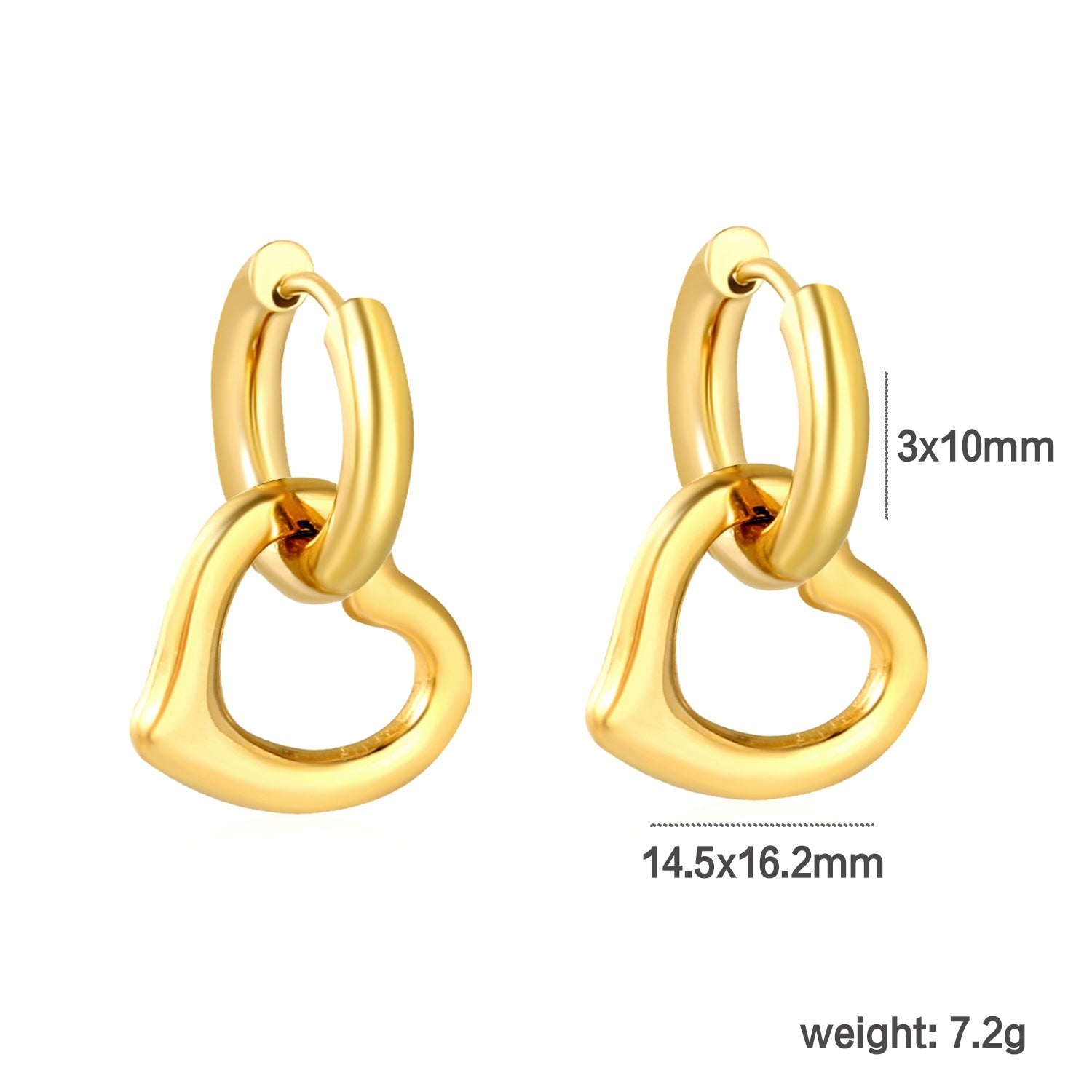 3.0*10mm Steel-Colored Ear Hooks + 14.5*16.2mm Gold-Plated Heart Earrings Two-Tone/Gold asonjewelry