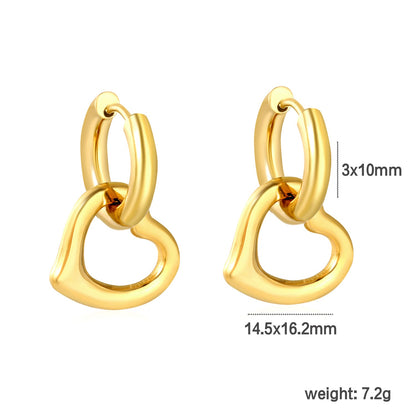 3.0*10mm Steel-Colored Ear Hooks + 14.5*16.2mm Gold-Plated Heart Earrings Two-Tone/Gold asonjewelry