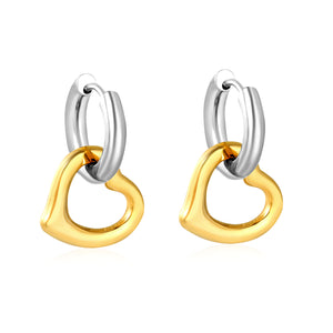 3.0*10mm Steel-Colored Ear Hooks + 14.5*16.2mm Gold-Plated Heart Earrings Two-Tone/Gold