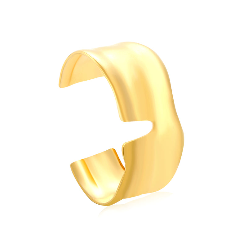 35mm Width 60mm Inner Diameter Irregular Wide Polished V-Shape Cuff Bracelet Gold