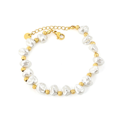 8x9mm Shell-Shaped Bracelet with 4mm Spacer Beads 18+3cm Length + Round Tag Steel Gray/Gold asonjewelry