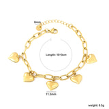 11.5mm 5 Heart Pendants 1.2*5*10mm Oval Chain 18+3cm+6mm Round Tag Bracelet Gold