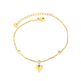 4.4mm 3 round diamonds 8.5*10mm heart-shaped pendant 20+5cm+6mm round tag chain anklet gold