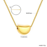 11.4*8.3mm Sugar Bean Pendant 1.0mm Square Link Chain 40+5cm + 6mm Round Tag Necklace Steel/Gold