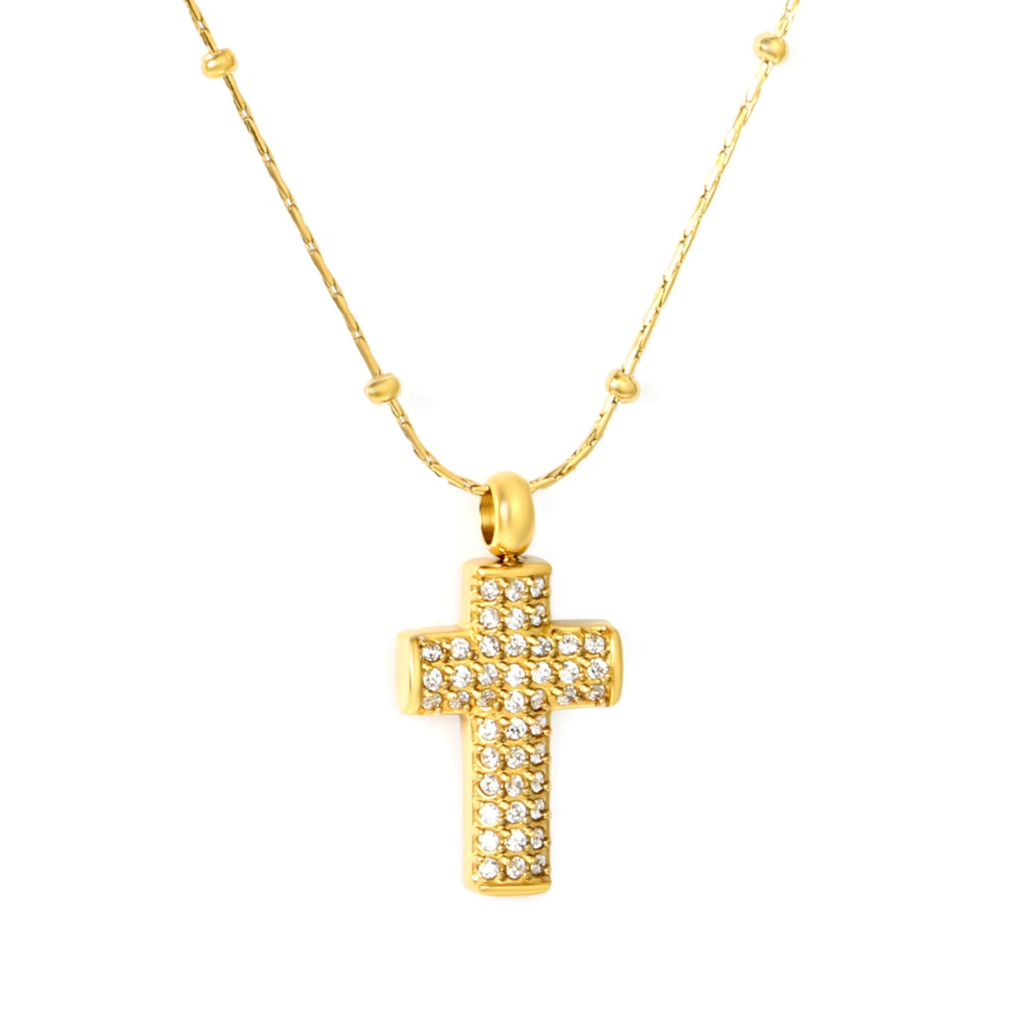 10*15mm CNC White Zircon Cross 0.3 Cross Hammer Solid Clasp Chain 40+5cm+6mm Round Pendant Necklace Gold asonjewelry