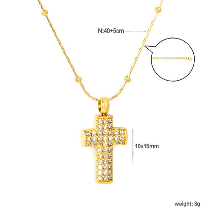 10*15mm CNC White Zircon Cross 0.3 Cross Hammer Solid Clasp Chain 40+5cm+6mm Round Pendant Necklace Gold asonjewelry