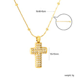 10*15mm CNC White Zircon Cross 0.3 Cross Hammer Solid Clasp Chain 40+5cm+6mm Round Pendant Necklace Gold