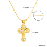 11.2*15mm CNC White Zircon Cross 0.3 Cross Hammer Solid Bead Chain 40+5cm+6mm Round Tag Necklace Gold