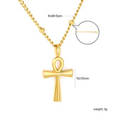 10*15mm Polished Egyptian Cross 0.4mm Side-Pressed Bead Chain 40+5cm+6mm Round Tail Tag Necklace Gold