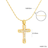 9.7*15mm CNC White Zircon Cross 0.3 Cross Hammer Round 40+5cm+6mm Round Tag Necklace Gold
