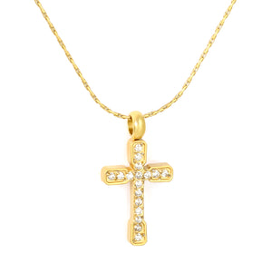 9.7*15mm CNC White Zircon Cross 0.3 Cross Hammer Round 40+5cm+6mm Round Tag Necklace Gold