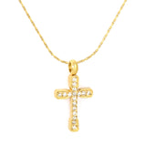 9.7*15mm CNC White Zircon Cross 0.3 Cross Hammer Round 40+5cm+6mm Round Tag Necklace Gold