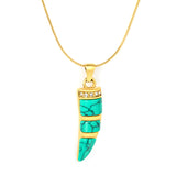 10*29mm Ivory-Inlaid White Cat's Eye/Turquoise 1.0mm Round Snake Chain 50+5cm + 6mm Round End Cap Necklace Gold