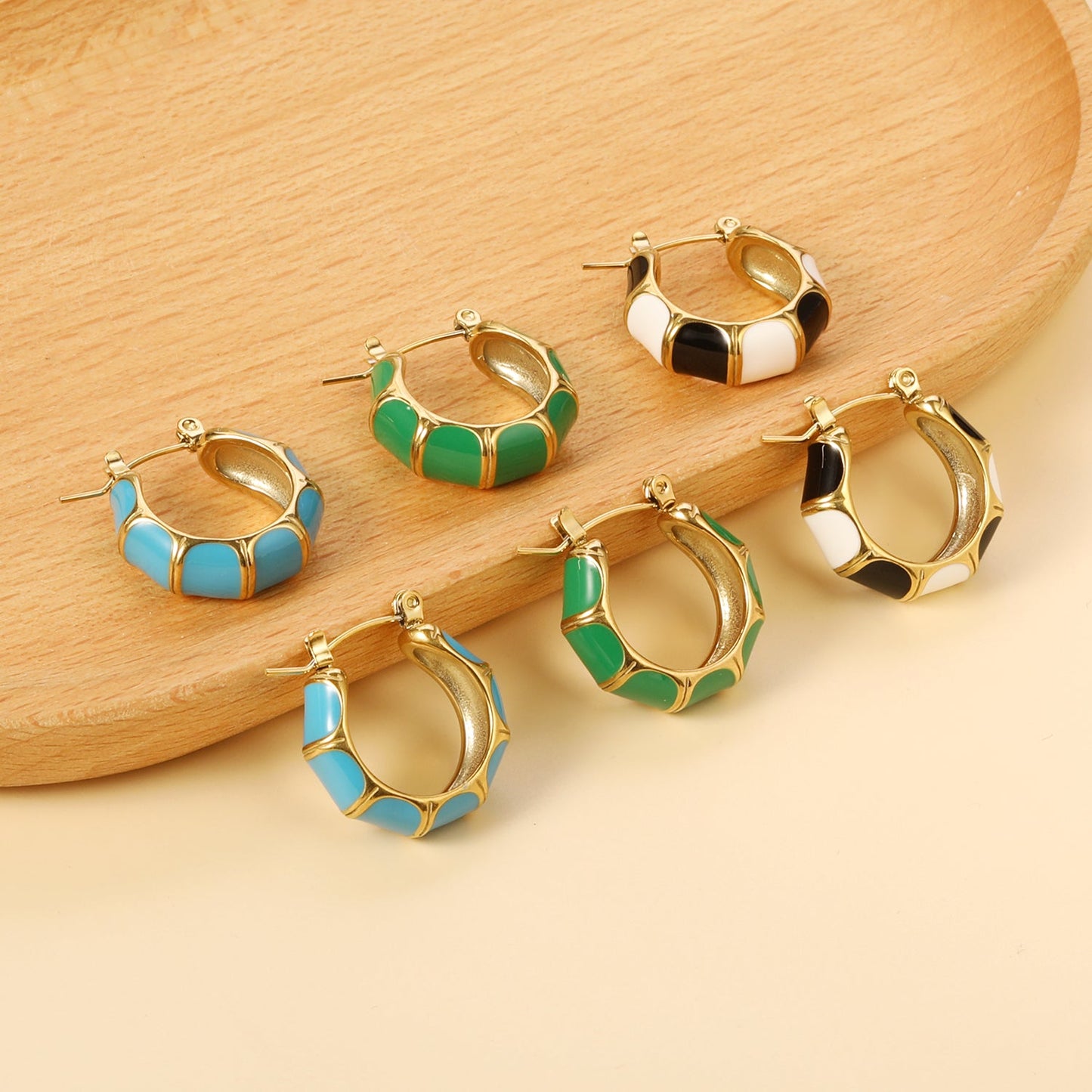 Black&White&Blue&Green C-Shape Bamboo Drip Earrings 7.5*21mm asonjewelry