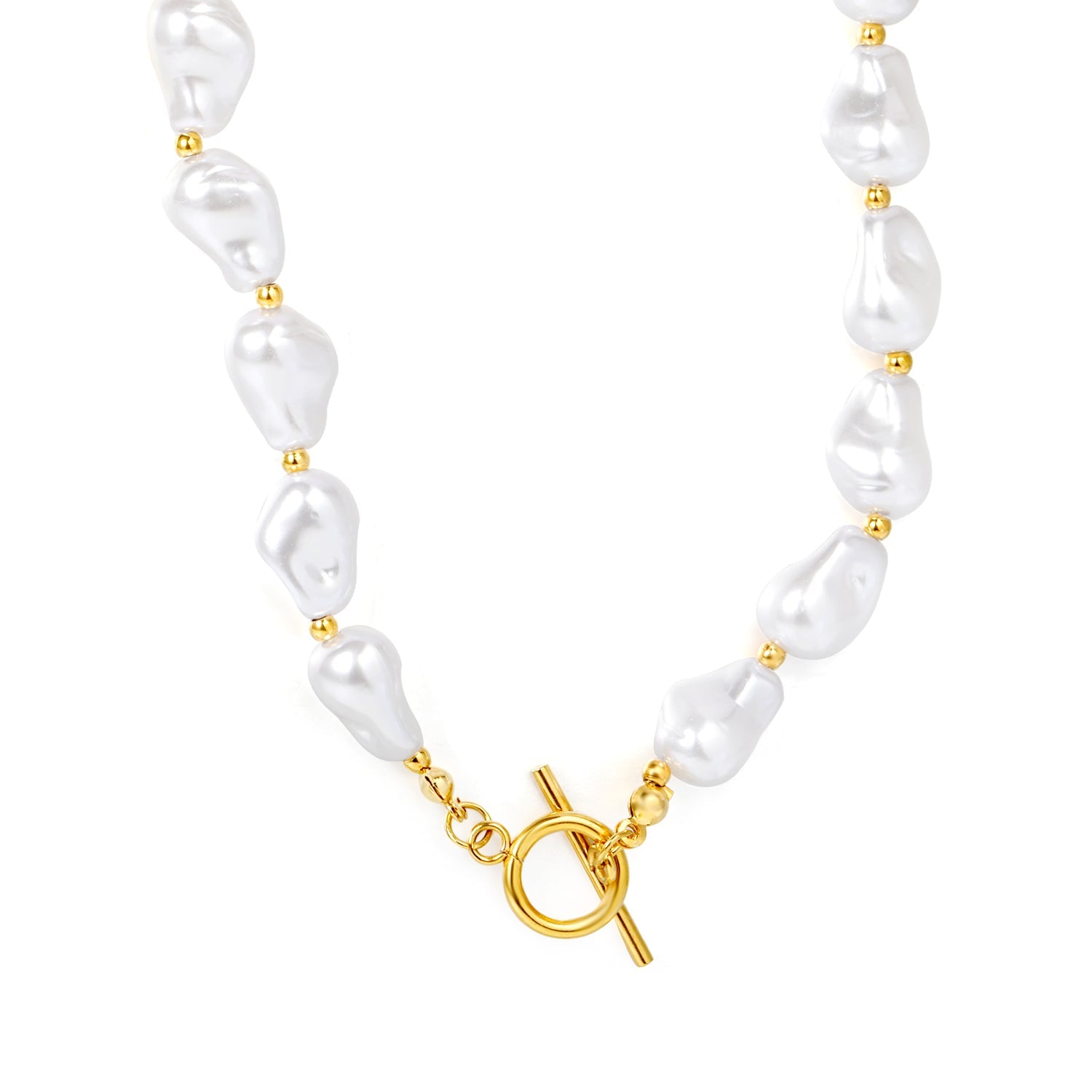 11*15mm 24 Baroque Imitation Pearls 2.9mm 25 Hollow Round Beads OT Clasp 45cm Necklace Gold asonjewelry