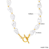 11*15mm 24 Baroque Imitation Pearls 2.9mm 25 Hollow Round Beads OT Clasp 45cm Necklace Gold