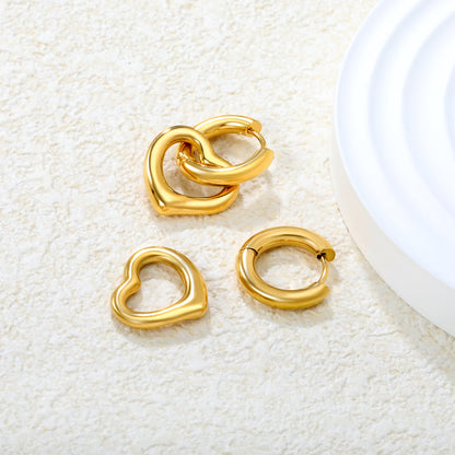 3.0*10mm Steel-Colored Ear Hooks + 14.5*16.2mm Gold-Plated Heart Earrings Two-Tone/Gold asonjewelry