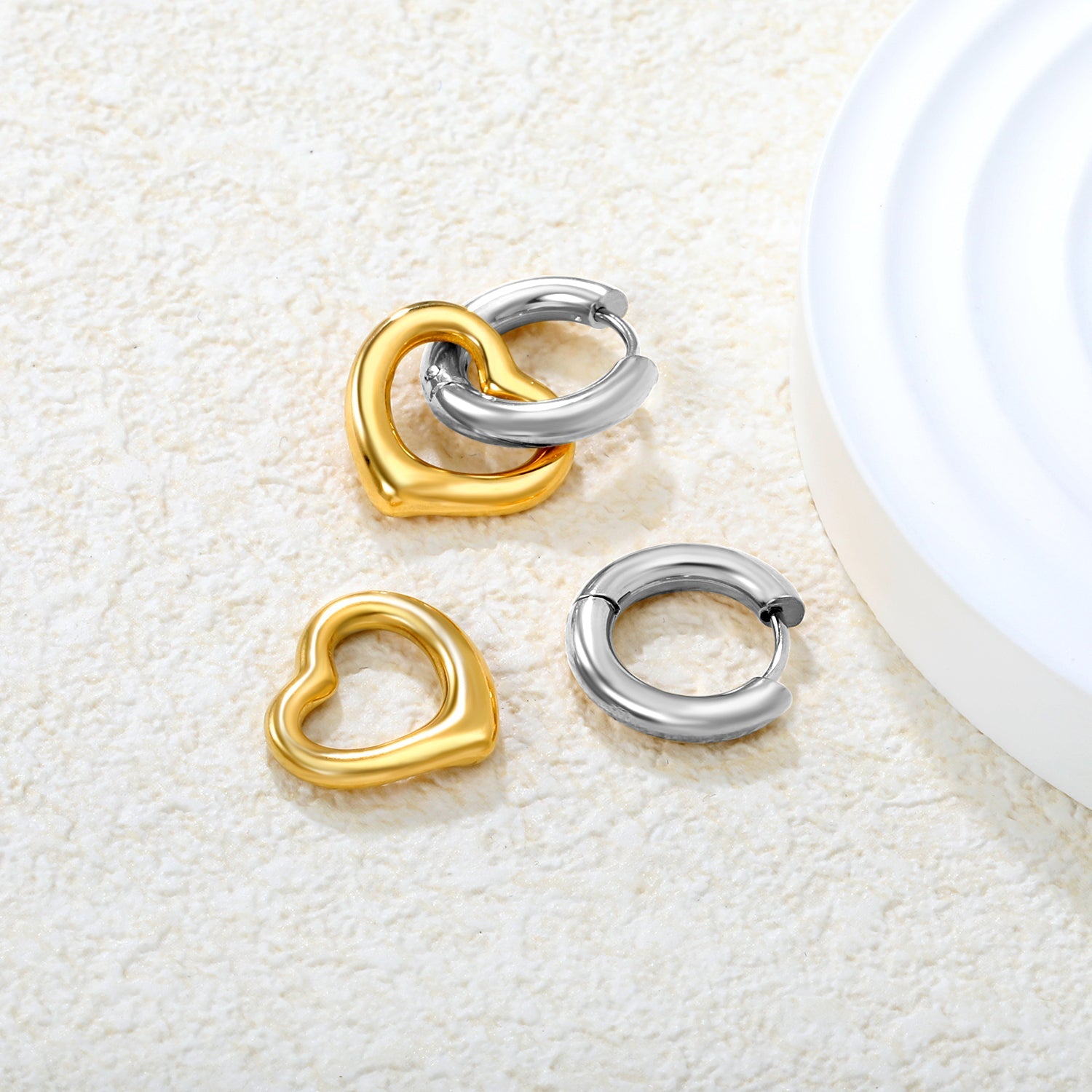 3.0*10mm Steel-Colored Ear Hooks + 14.5*16.2mm Gold-Plated Heart Earrings Two-Tone/Gold asonjewelry