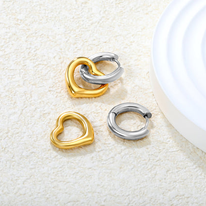 3.0*10mm Steel-Colored Ear Hooks + 14.5*16.2mm Gold-Plated Heart Earrings Two-Tone/Gold asonjewelry