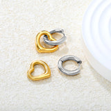 3.0*10mm Steel-Colored Ear Hooks + 14.5*16.2mm Gold-Plated Heart Earrings Two-Tone/Gold