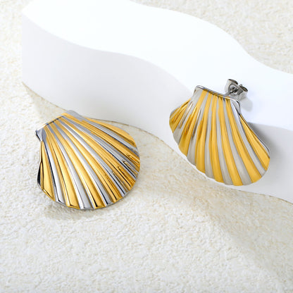 32.4*29.2mm Shell Stud Earrings Steel Gray/Two-Tone/Gold asonjewelry