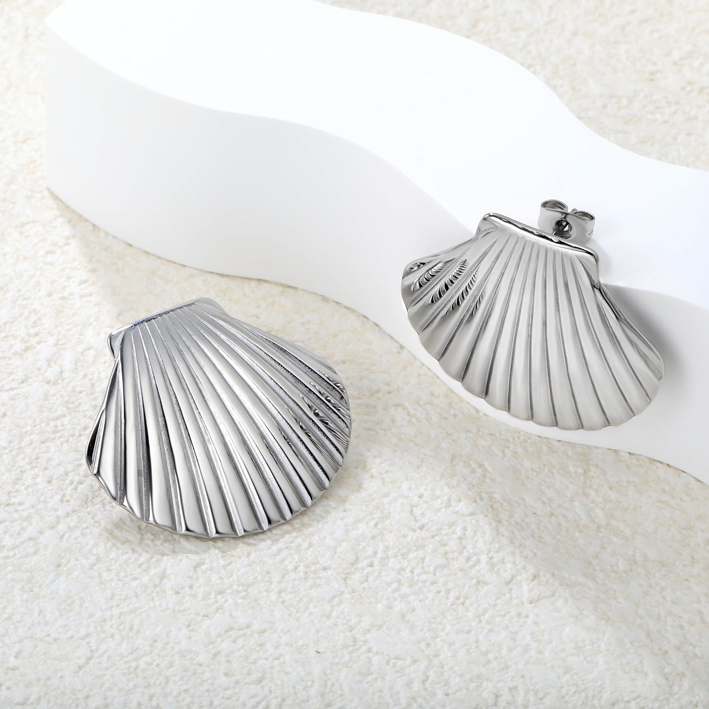 32.4*29.2mm Shell Stud Earrings Steel Gray/Two-Tone/Gold asonjewelry