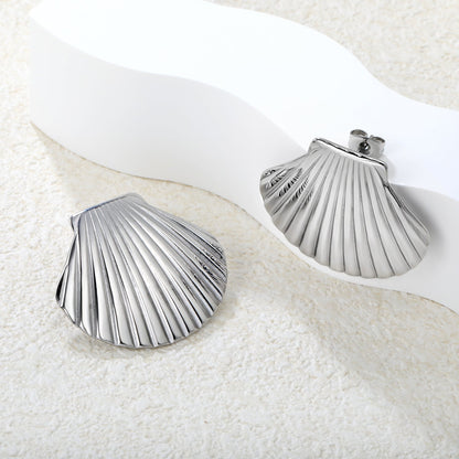 32.4*29.2mm Shell Stud Earrings Steel Gray/Two-Tone/Gold asonjewelry