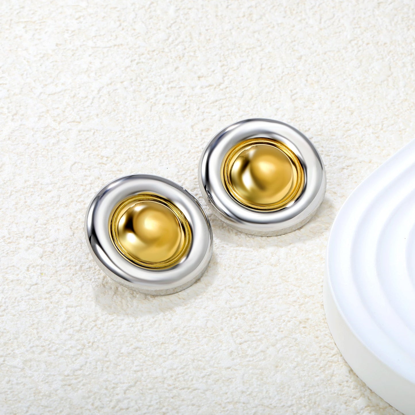 29mm Polished Soft-Boiled Egg Studs, Two-Tone asonjewelry