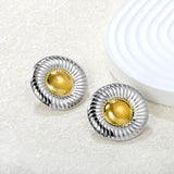 31.5mm Threaded Poached Egg Stud Earrings, Two-Tone Gold
