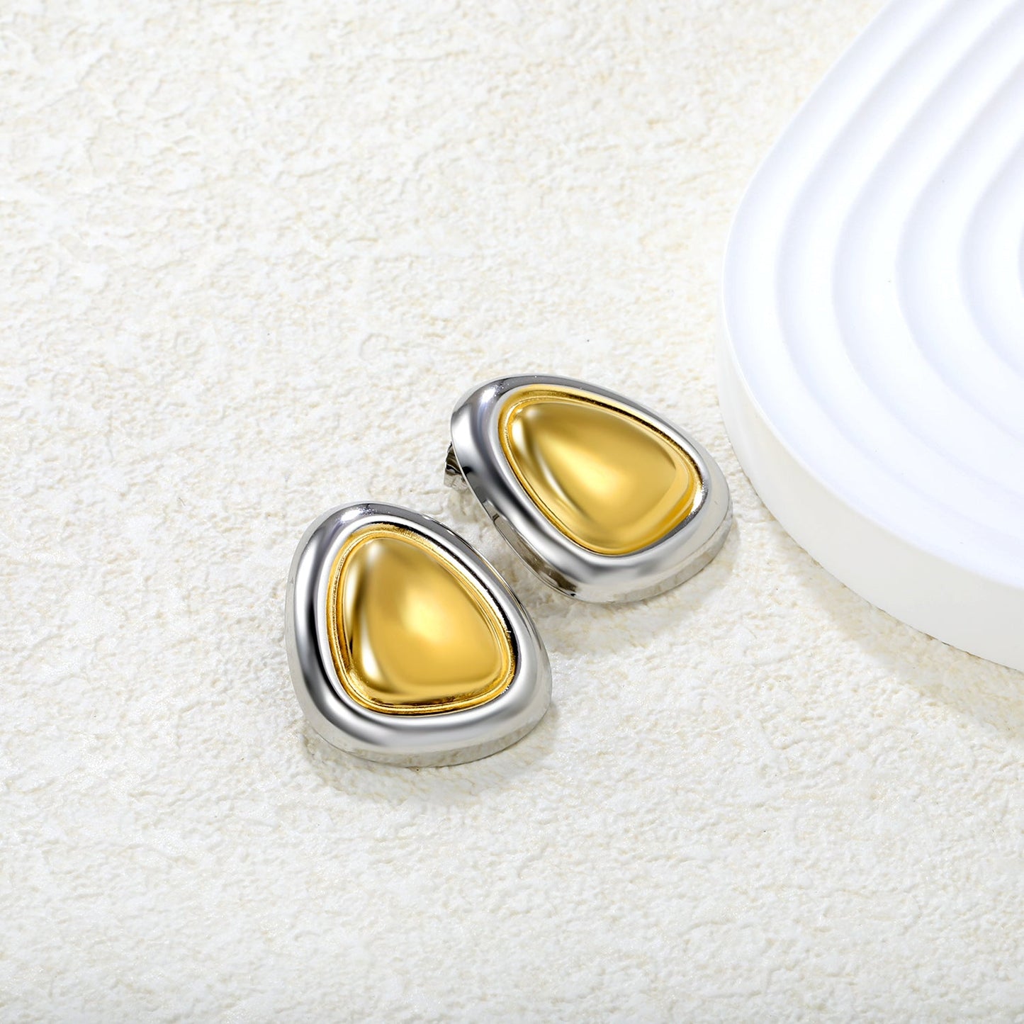 23*27mm Two-Tone Oval Triangle Stud Earrings, Two-Tone Gold asonjewelry