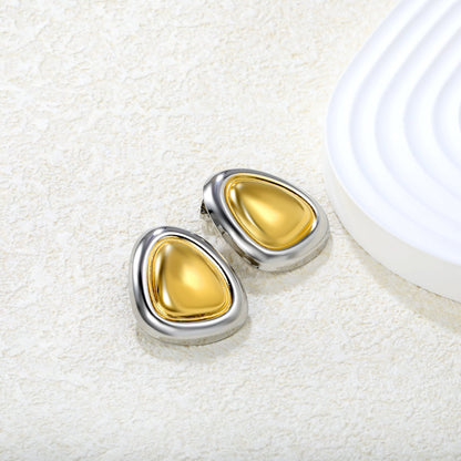 23*27mm Two-Tone Oval Triangle Stud Earrings, Two-Tone Gold asonjewelry