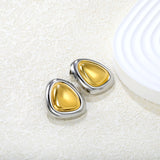 23*27mm Two-Tone Oval Triangle Stud Earrings, Two-Tone Gold