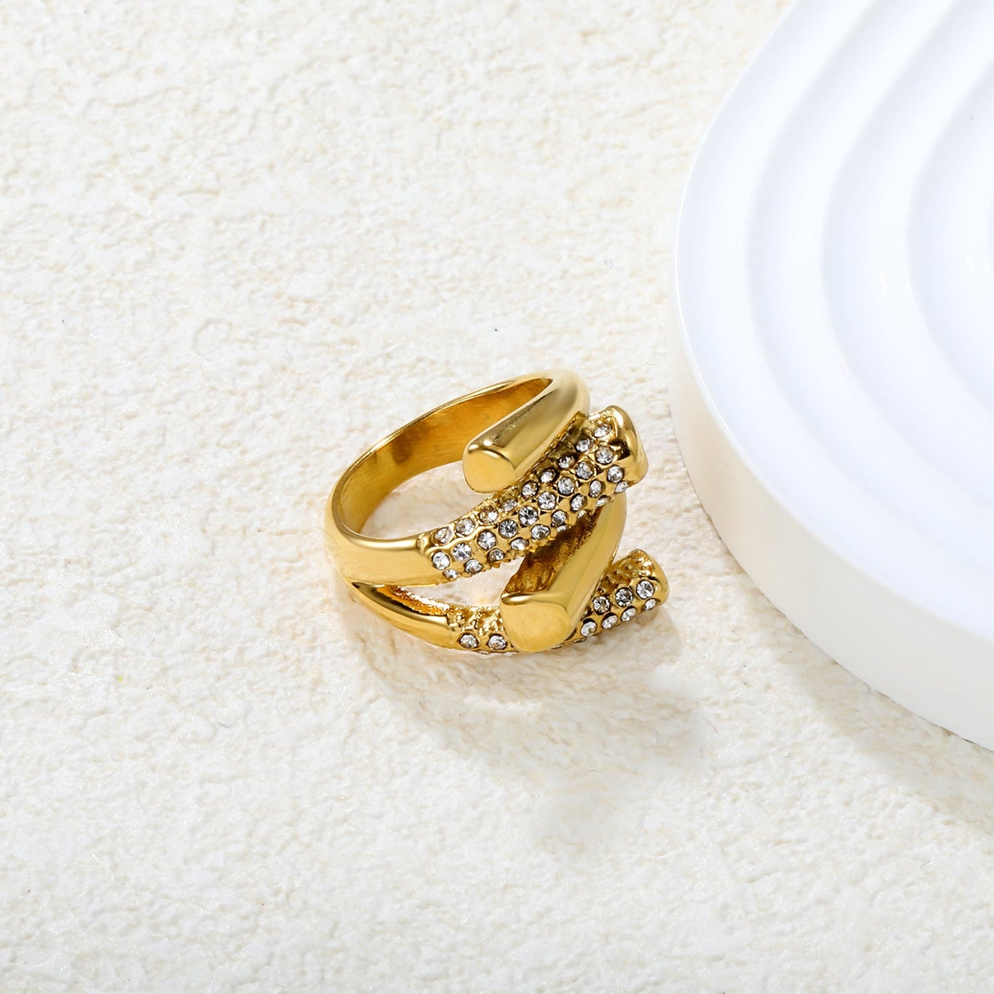 Wholesale 18K Gold Plated Crystal Geometric Cocktail Ring Hypoallergenic asonjewelry