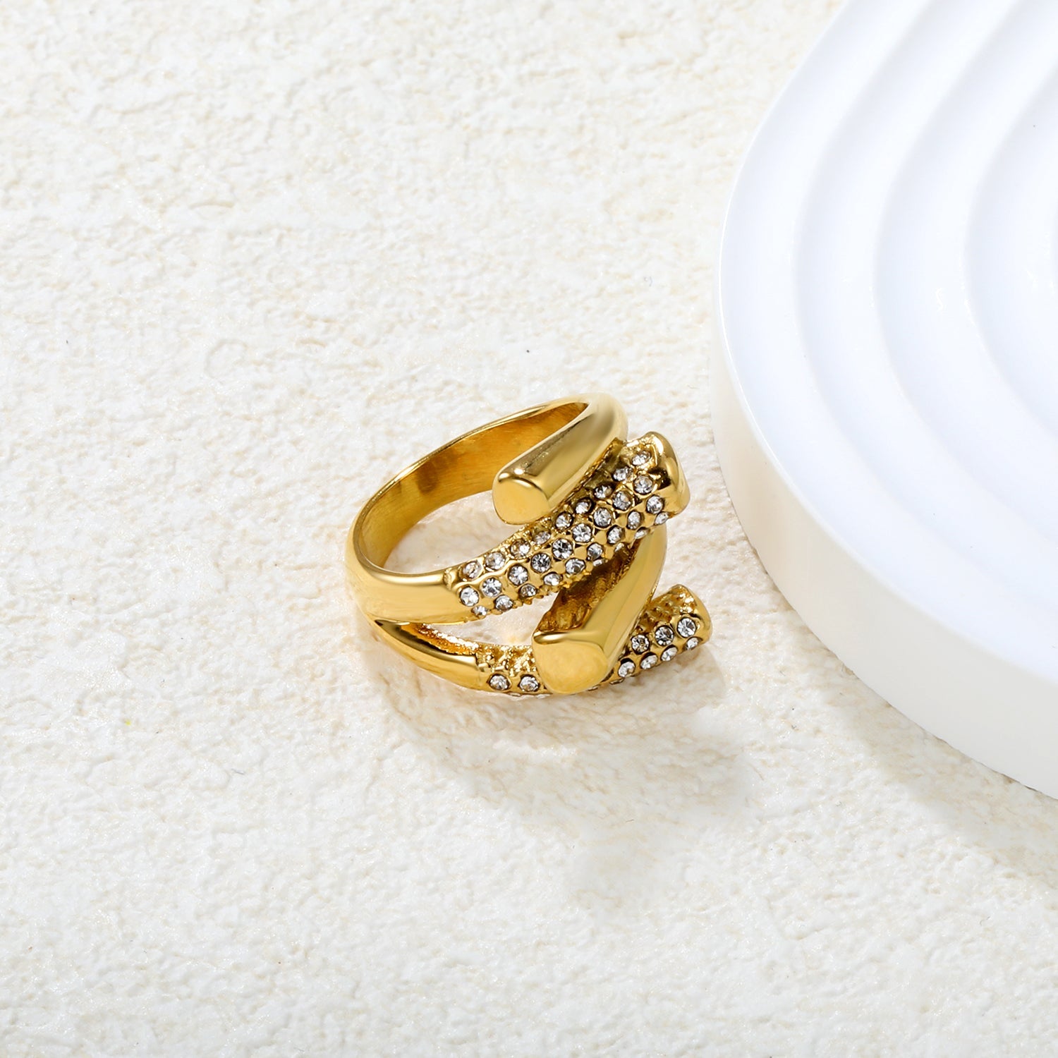 Wholesale 18K Gold Plated Crystal Geometric Cocktail Ring Hypoallergenic asonjewelry