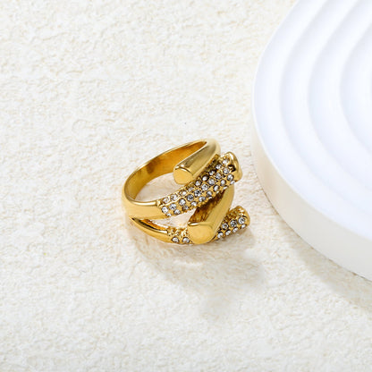 Wholesale 18K Gold Plated Crystal Geometric Cocktail Ring Hypoallergenic asonjewelry