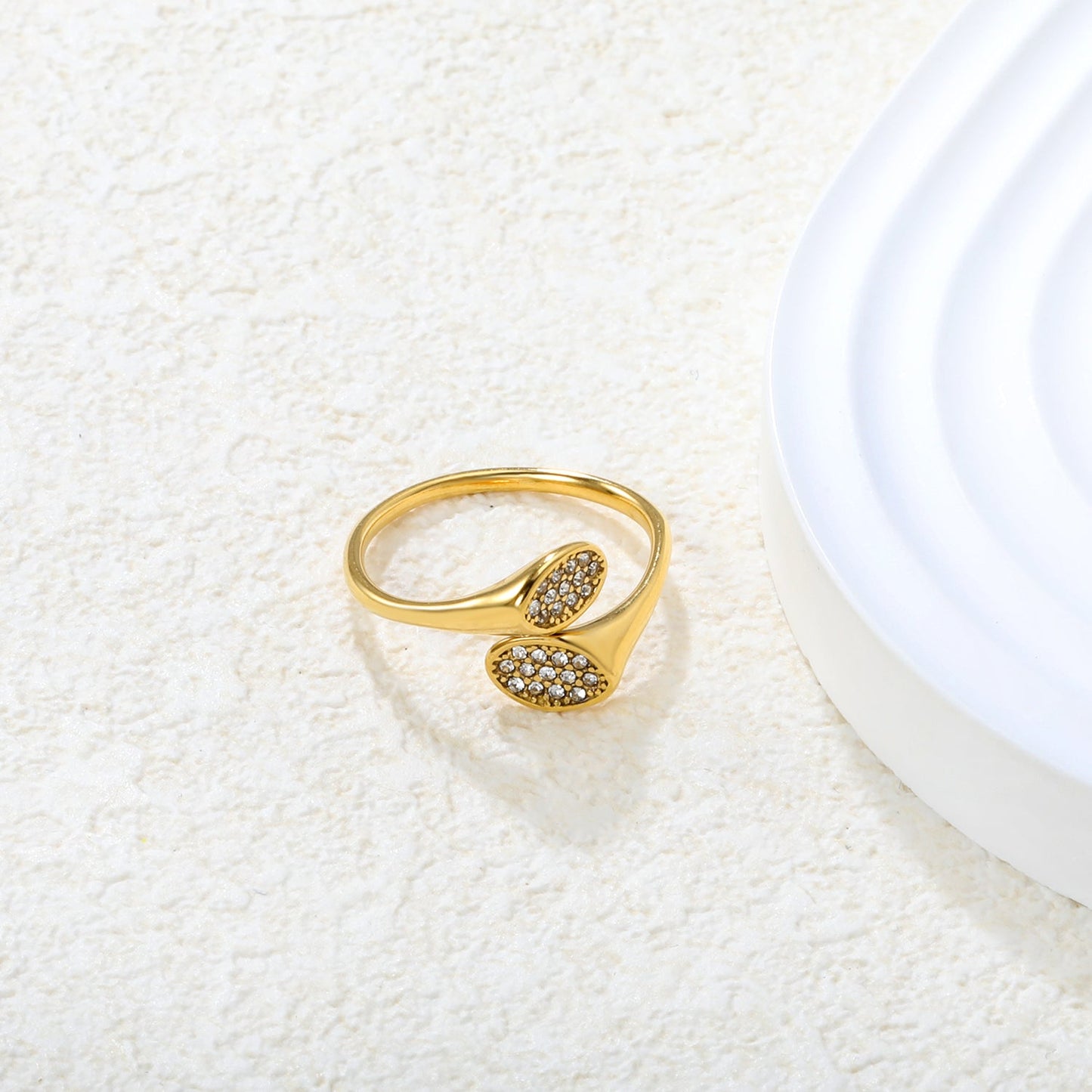 Wholesale 18K Gold Plated Double Crystal Cluster Open Ring Hypoallergenic asonjewelry