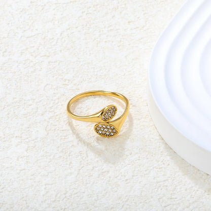 Wholesale 18K Gold Plated Double Crystal Cluster Open Ring Hypoallergenic asonjewelry