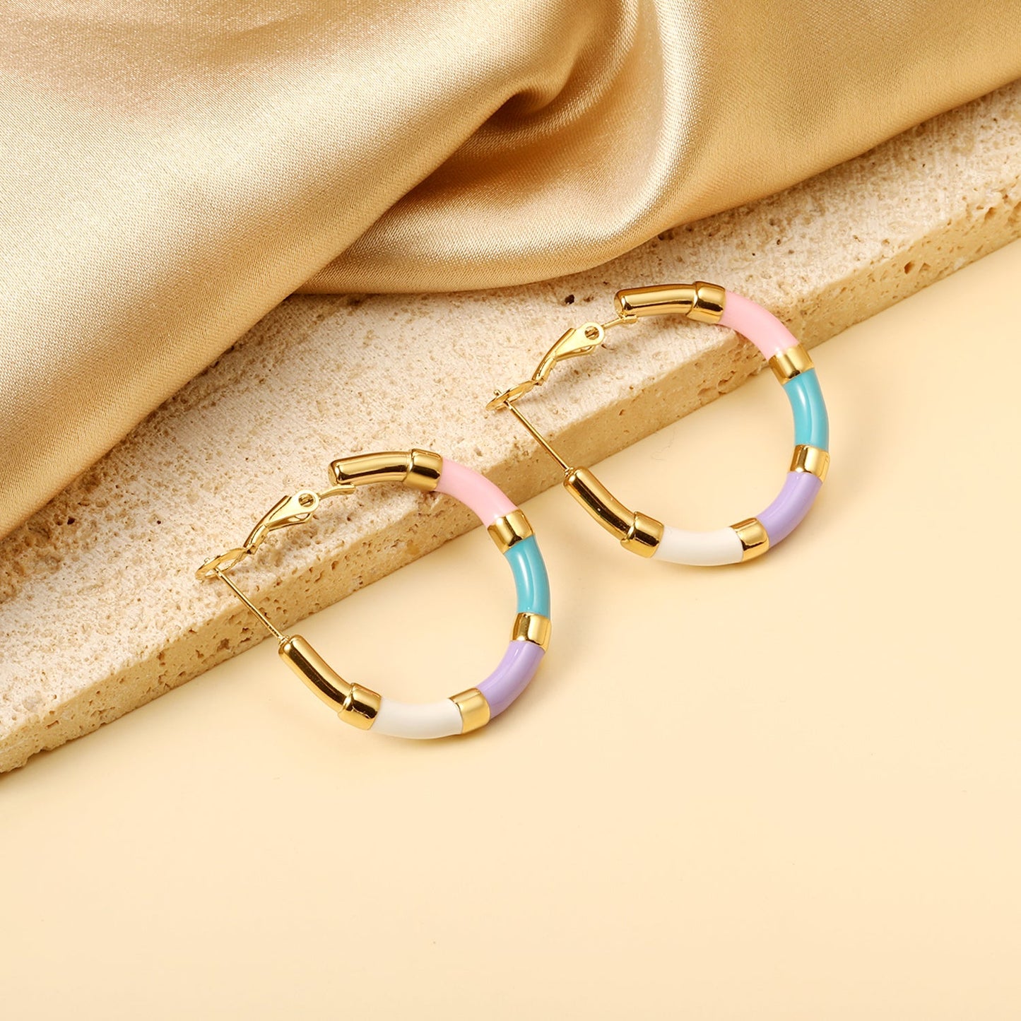 C-Stripe White&Purple&Sky Blue&Pink&Mixed Color Drop Earrings 3*30mm Gold Color asonjewelry