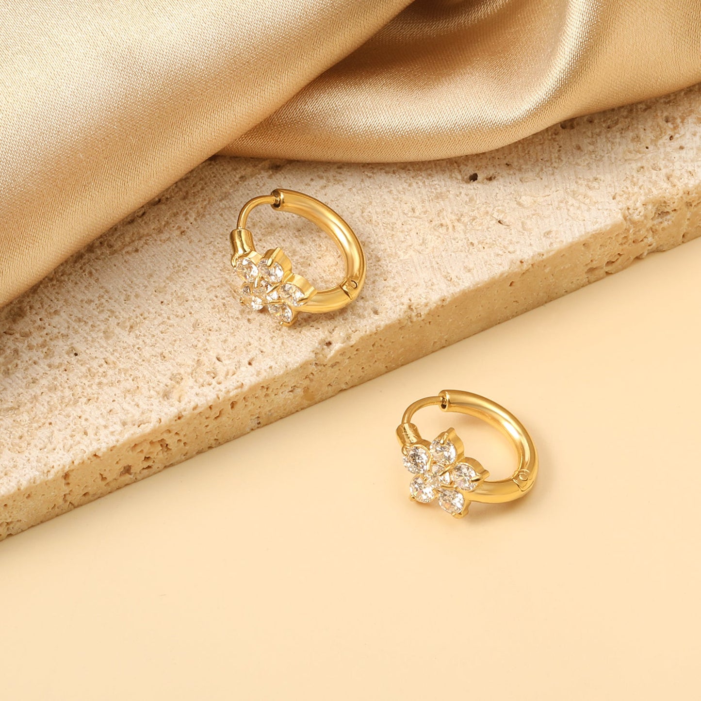 Peach Blossom Earrings with 6 White Diamonds 2.5*15.5mm asonjewelry